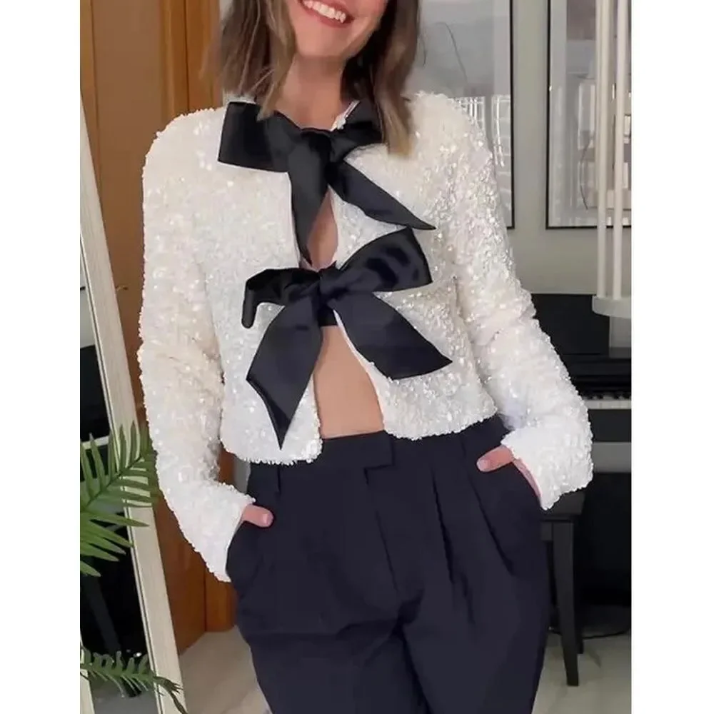 Commense Sequin Long Sleeve‎ Jacket With Bow Decoration size XS/2